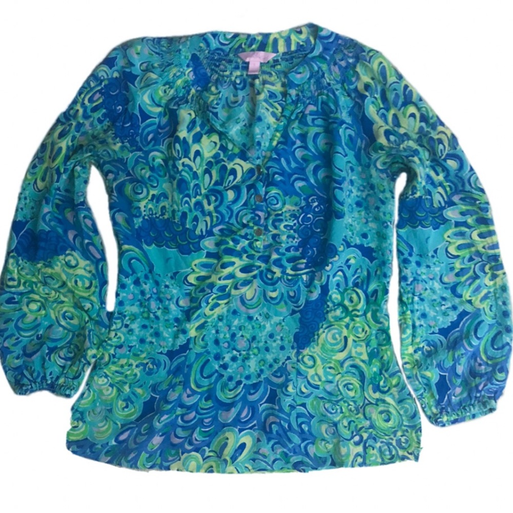 Lilly Pulitzer Elsa Lagoon Blouse Button Up